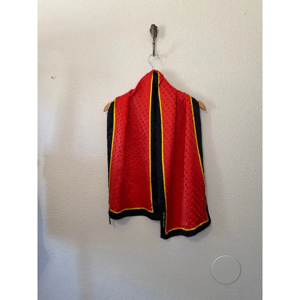 VTG Carolina Herrera Bold Red Yellow & Black Silk Polkadot Neck Scarf Old Money